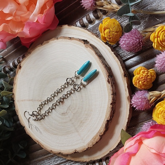 Hand Crafted Jewelry - Turquoise Magnesite Earrings Artisan made Boho jewelry